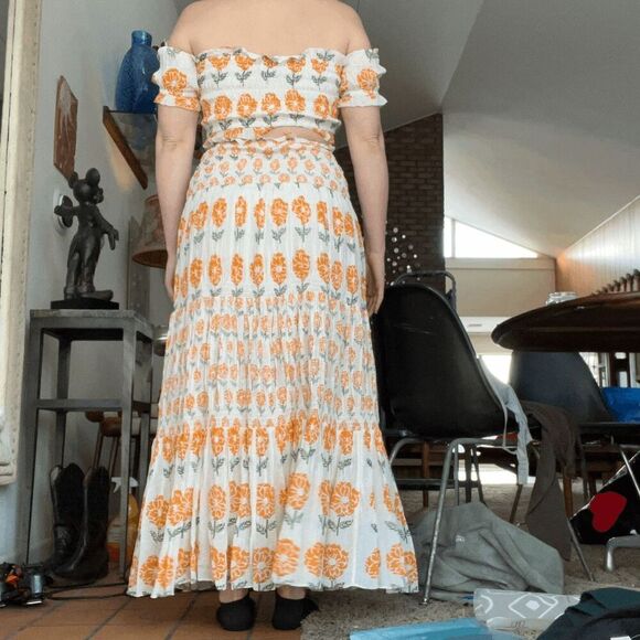 Ash & Eden 2-Piece Floral Maxi Skirt Set Boho Smocked Crop Top L - Picture 12 of 16